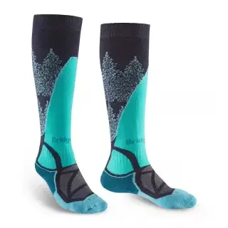 Ponožky Bridgedale Ski MidWeight Vertige Mid Over Calf Woman - Dark Denim/Aqua