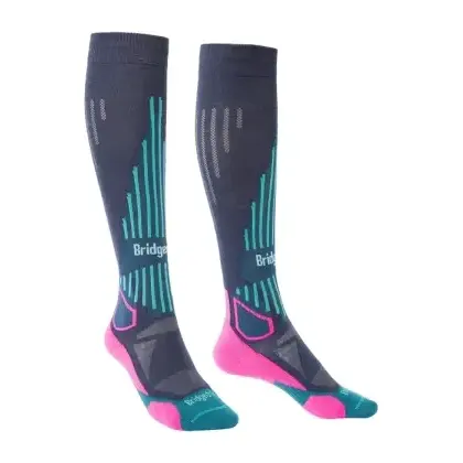 Ponožky Bridgedale Ski LightWeight Vertige Light Over Calf Woman - Graphte/pink