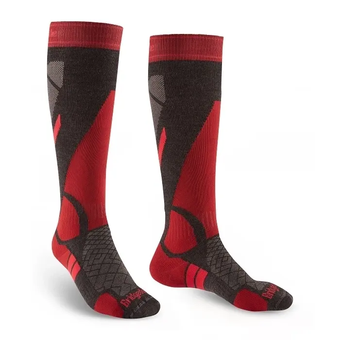 Ponožky Bridgedale Ski LightWeight Vertige Light Over Calf - Graphite/red