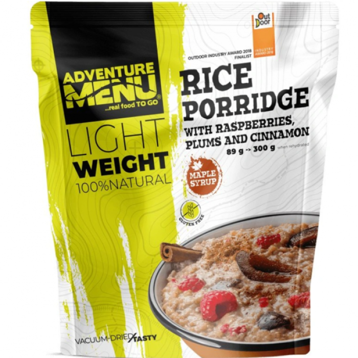 Adventure Menu Ryžová kaša so slivkami, malinami a škoricou