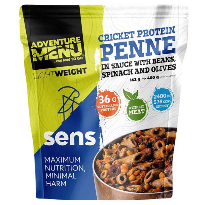 Adventure Menu Lightweight Cvrčie proteínové penne v omáčke s fazuľami, špenátom a olivami