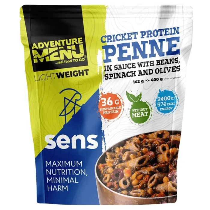 Adventure Menu Lightweight Cvrčie proteínové penne v omáčke s fazuľami, špenátom a olivami
